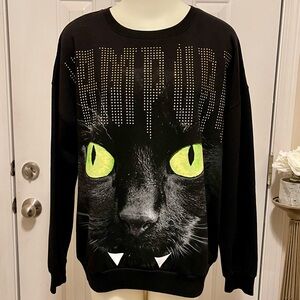 Womens Plus Size Vampire Black Cat lightweight sweatshirt Halloween Vampurr 1X